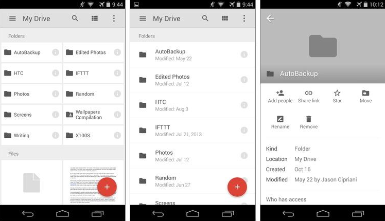 Головний екран Google Drive пропонує кілька опцій для навігації по файлам