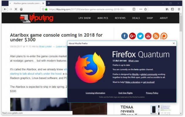 Тепер Mozilla випустила публічну бета-версію 57-й версії браузера, яку вона називає Firefox Quantum і в яку інтегрований новий движок