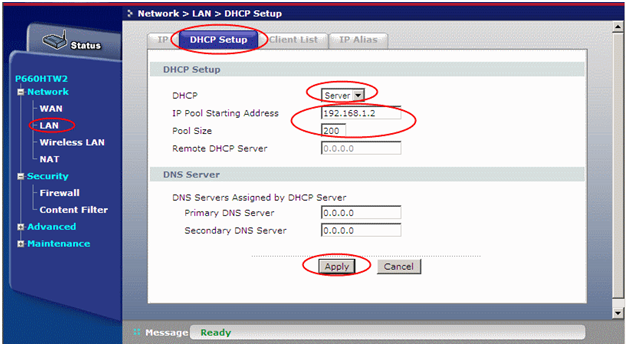 DHCP-сервер налаштовується у вкладці «DHCP Setup» підміню «LAN»