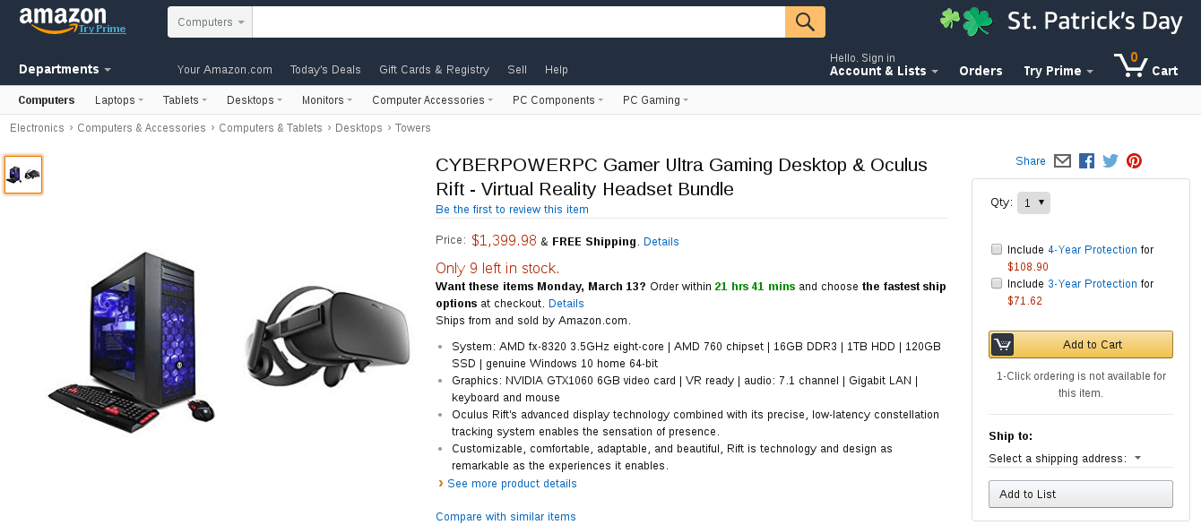 Аналогічним займаються і реселлери Oculus Rift в VR - в розділі «Комп'ютери для VR» представлені збірки (без самого Oculus Rift) за 51