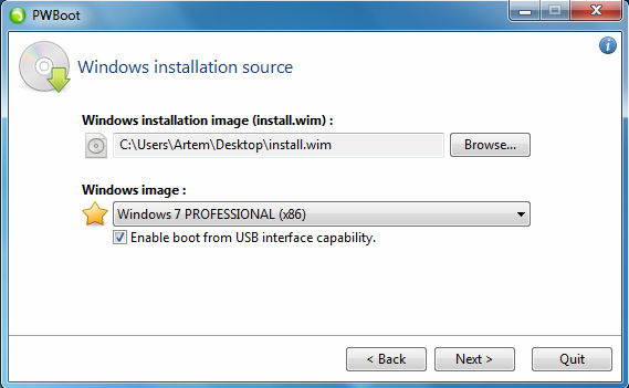 wim і редакцію Windows 7, яку ми хочемо встановити на USB (в моєму випадку):