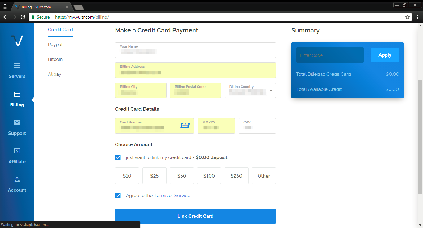 У моєму прикладі обрана оплата картою, але ви можете вибрати PayPal, Bitcoin або Alipay