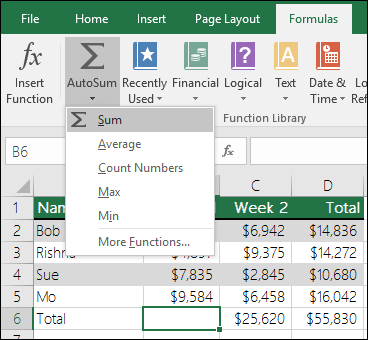 Один швидкий і простий спосіб додавати значення в Excel - це використання   AutoSum