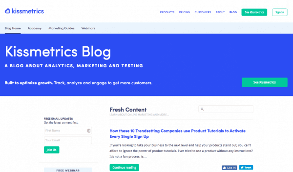 Як і їх основний продукт, блог KISSmetrics славиться своїми статтями про дані та аналітиці