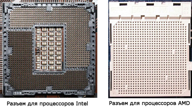 Одним з головних конструктивних відмінностей процесорів Intel і AMD є те факт, що в першому, для з'єднання з роз'ємом на материнській платі, використовуються контактні площадки, а в другому - контактні ніжки