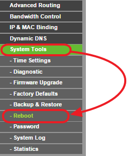 У веб-інтерфейсі вам необхідно відкрити спливаюче меню «System Tools» і вибрати в ньому пункт «Reboot»