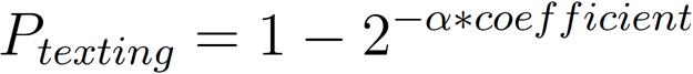 Як тільки коефіцієнт ймовірності розрахований, обчислюємо ймовірність спілкування двох користувачів протягом проміжку часу всередині пов'язаного компонента за такою формулою:   Малюнок 5: Формула розрахунку ймовірності спілкування двох користувачів