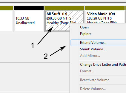 Далі виділяєте область HDD, яку хочете збільшити і в контекстному меню знаходите пункт «Extend Volume»
